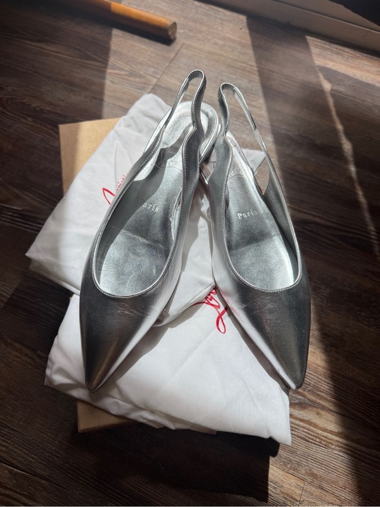 Christian Louboutin Shoes - Christian Louboutin Silver Pointed Slingback Flats - Women's Metallic Leather